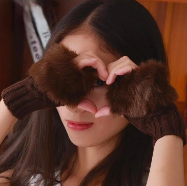 Warm Fingerless Gloves - 1 Pair Fur Lined Women's Winter Accessory