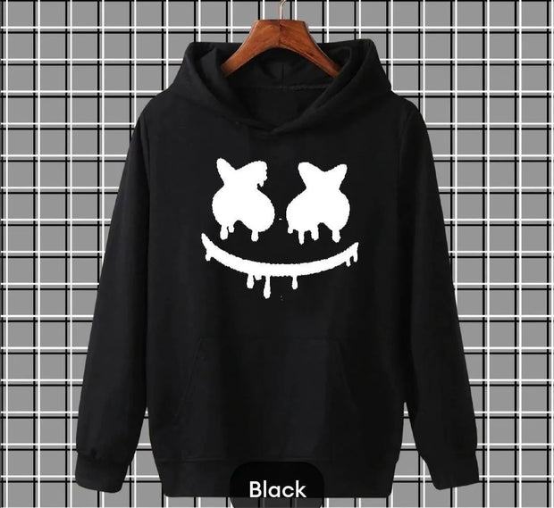 [ Black Smile ] Polyester Fleece Printed Hoodie