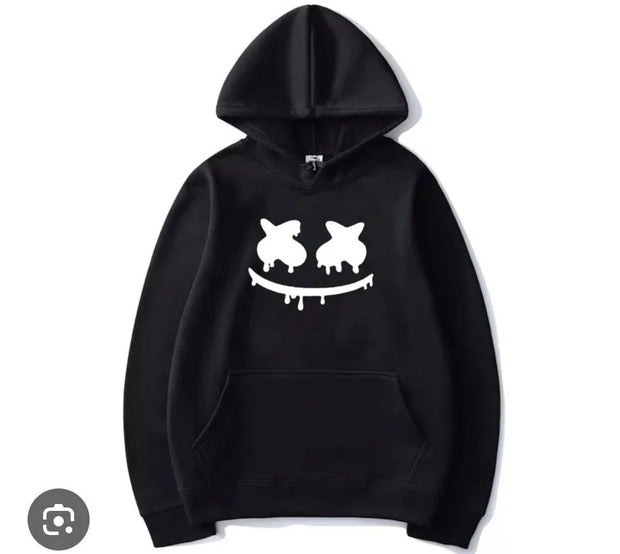 [ Black Smile ] Polyester Fleece Printed Hoodie