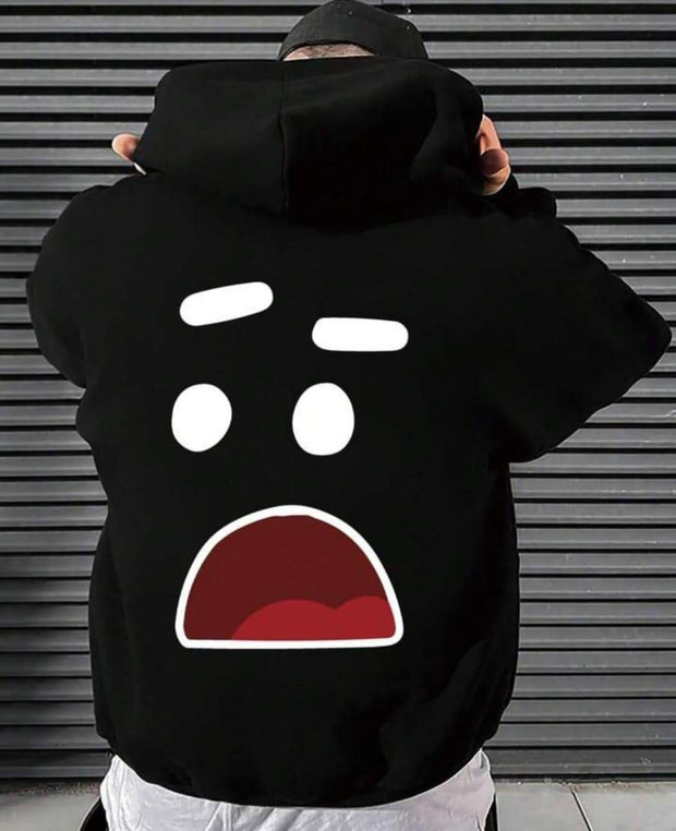 [ Black Smile ] Polyester Fleece Printed Hoodie
