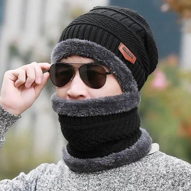 Unisex Beanie Wool Cap With Neck Warmer